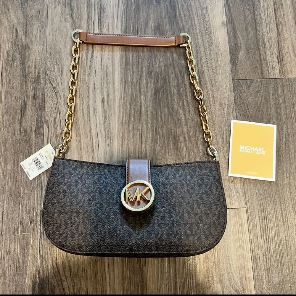 Michael Kors Brown Shoulder Bag with Gold Chain - Picture 3 of 4